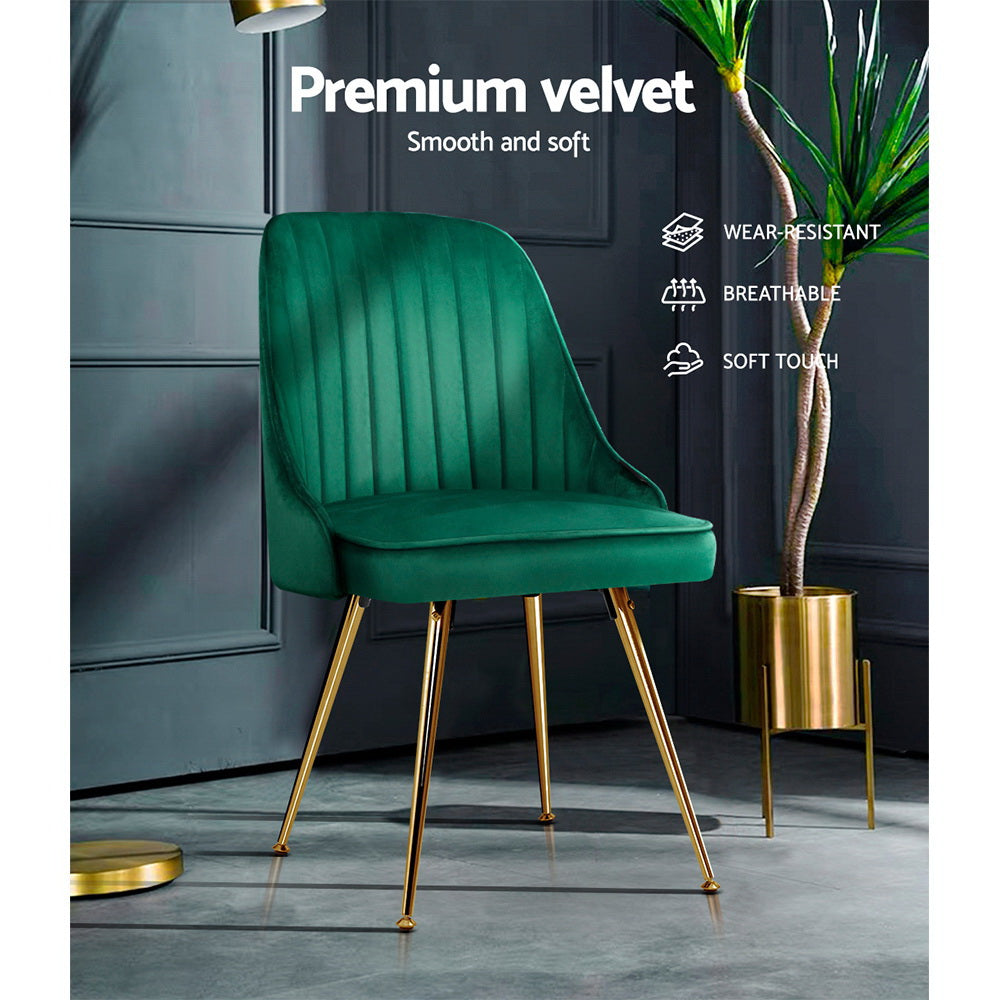 Marlook Dining Chairs Set of 2 Velvet Channel Tufted Green
