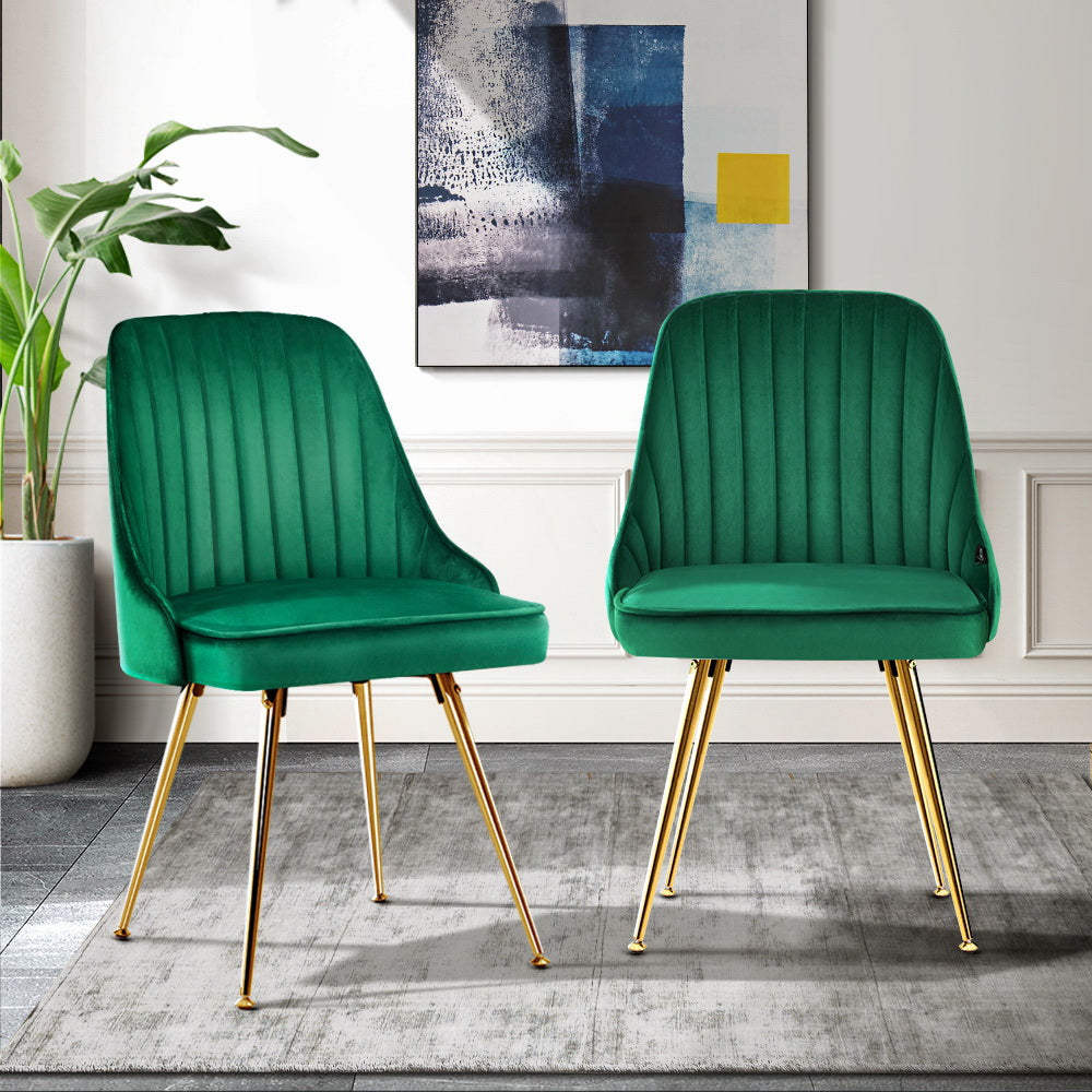Marlook Dining Chairs Set of 2 Velvet Channel Tufted Green