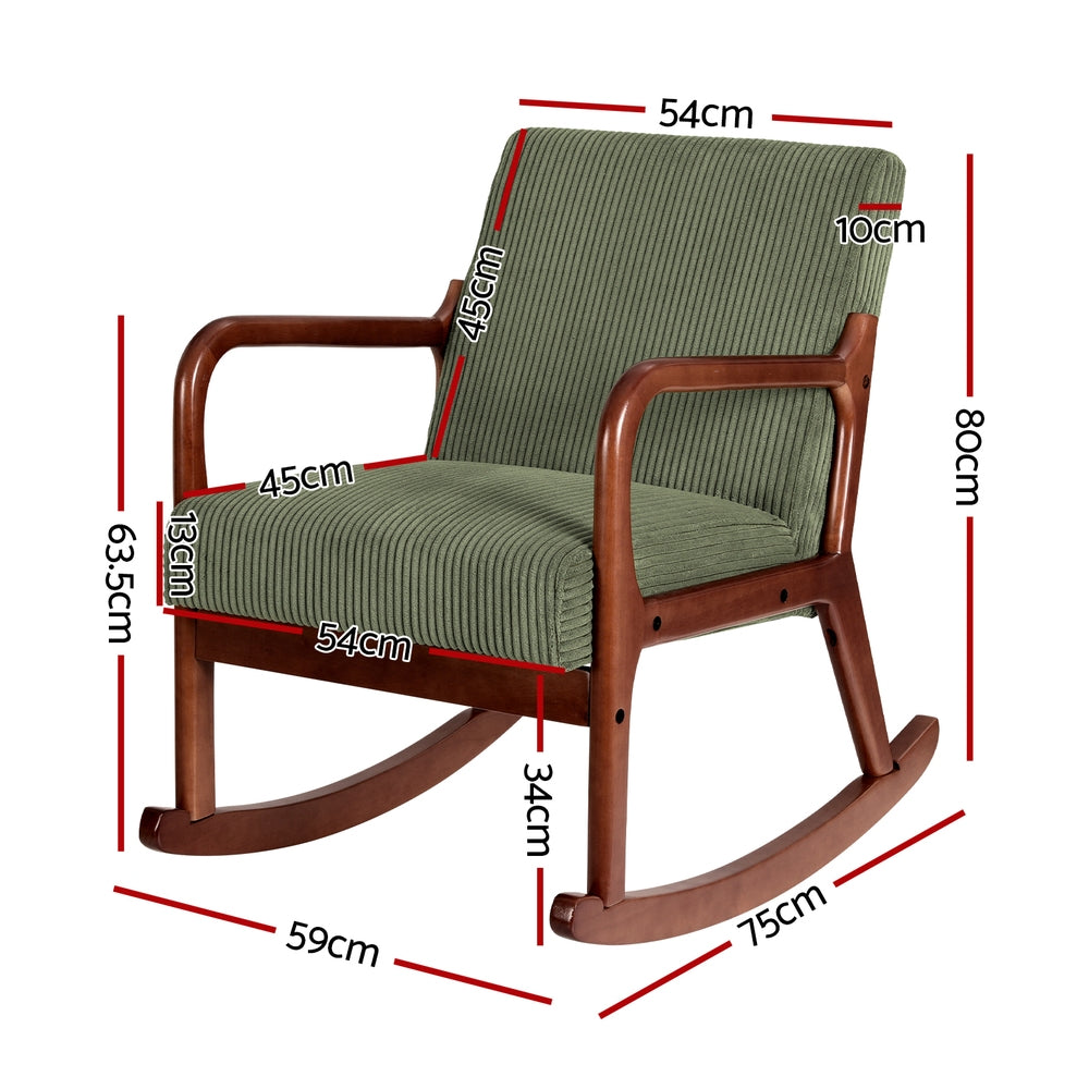 Marlook Rocking Armchair Nursery Chair Corduroy Green