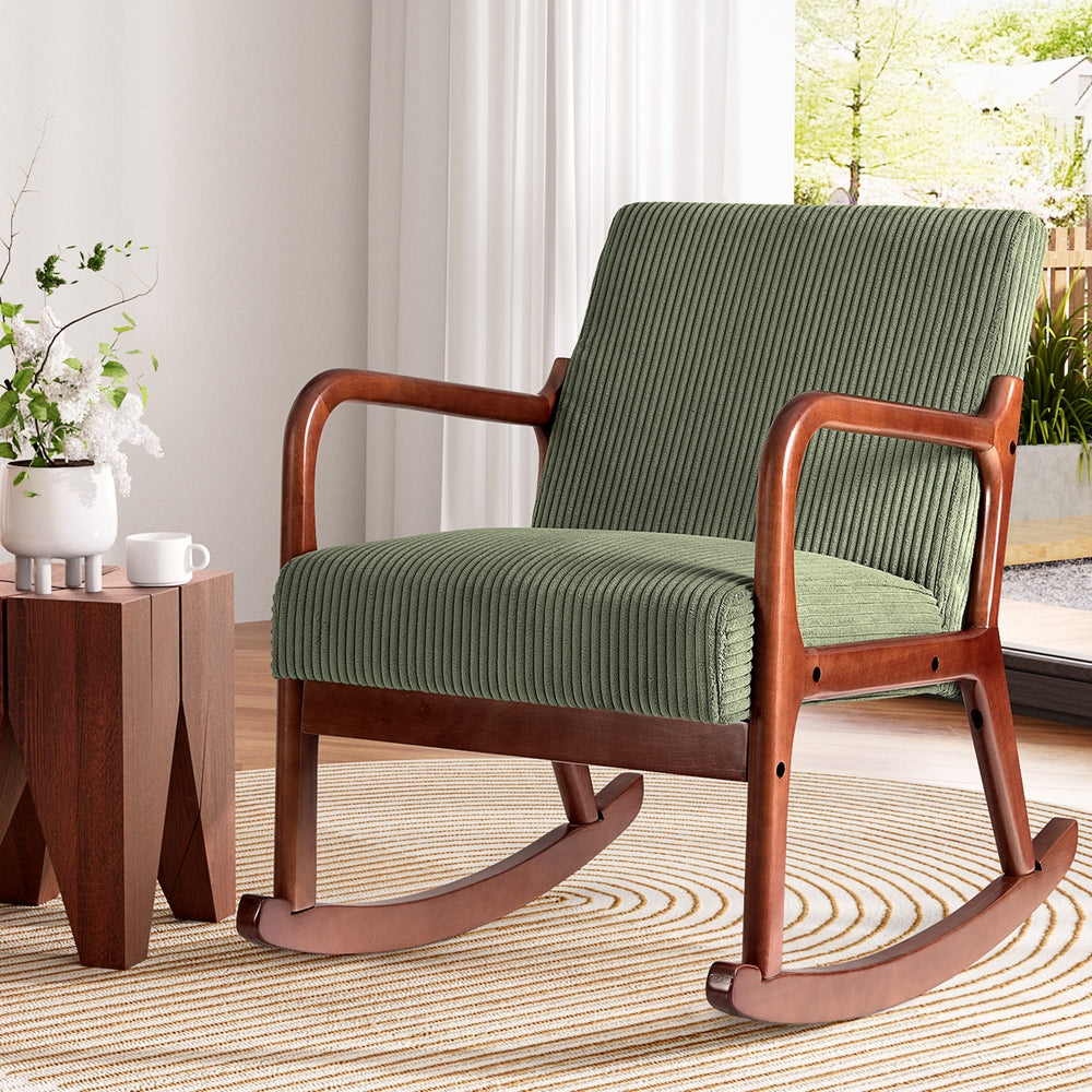 Marlook Rocking Armchair Nursery Chair Corduroy Green