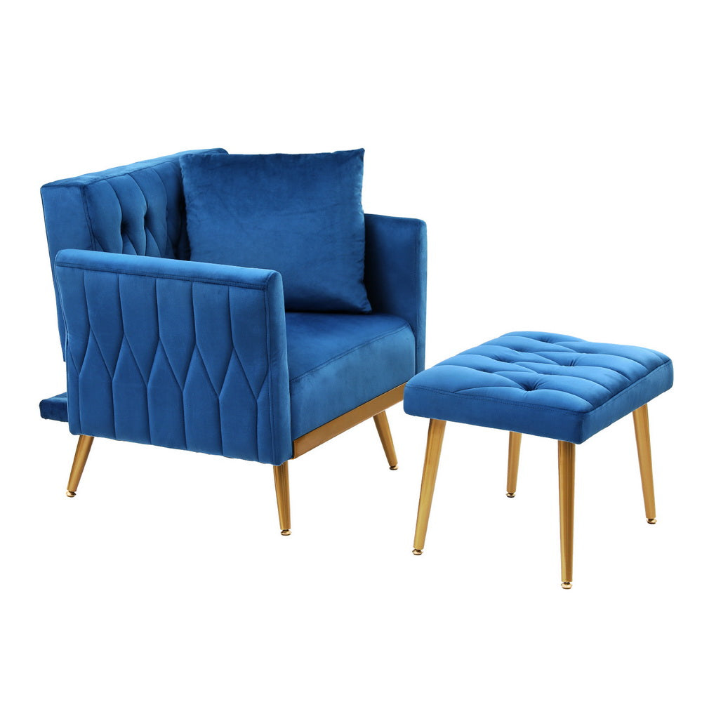 Marlook Armchair Ottoman Accent Chair Pillow Velvet Blue