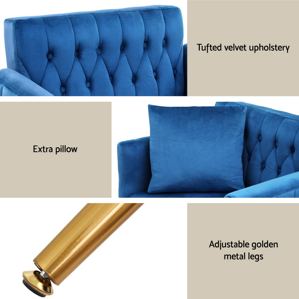 Marlook Armchair Ottoman Accent Chair Pillow Velvet Blue