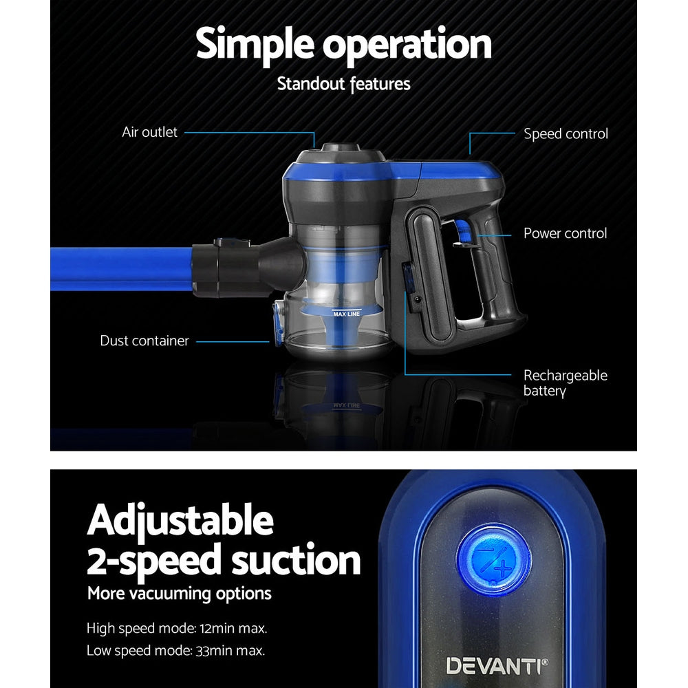 Marlook Stick Vacuum Cleaner Brushless Cordless 250W Blue