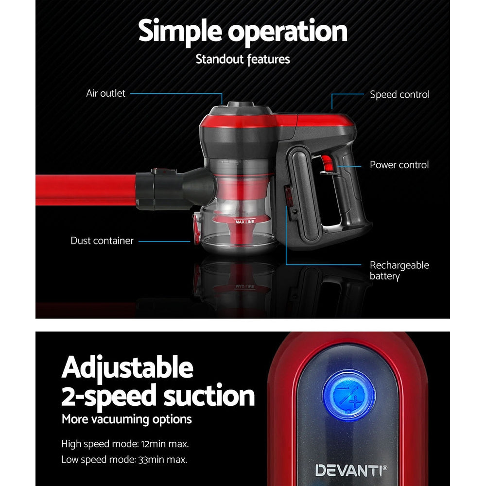 Marlook Stick Vacuum Cleaner Brushless Cordless 250W Red