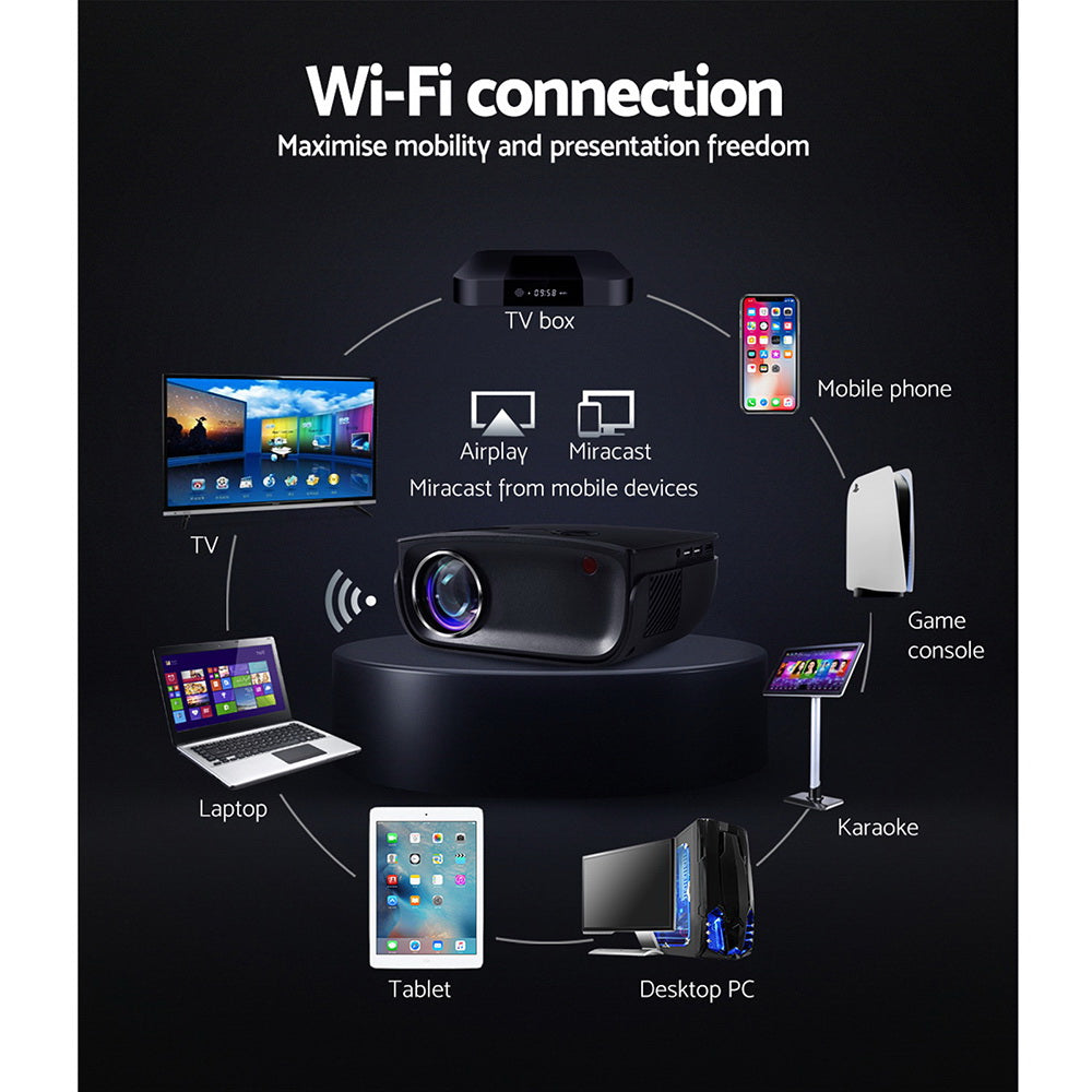 Marlook Portable Mini Video Projector Wifi 1080P Home Theater HDMI Black