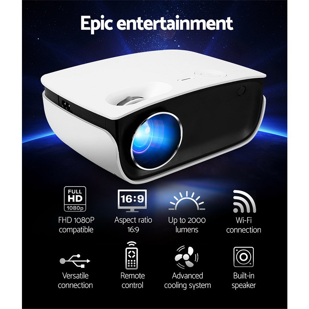 Marlook Portable Mini Video Projector 1080P Wifi Home Theater HDMI White