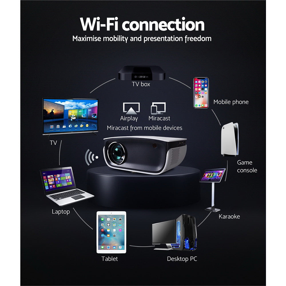 Marlook Portable Mini Video Projector 1080P Wifi Home Theater HDMI White