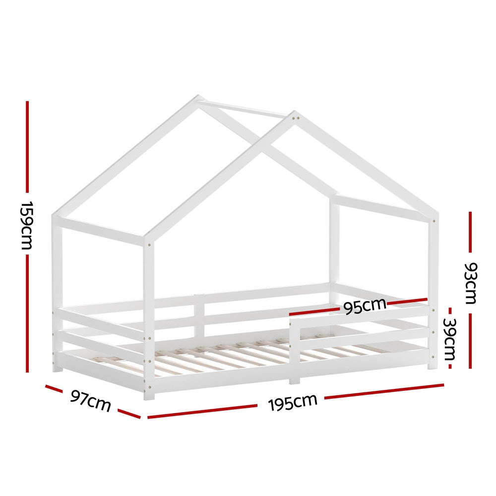 Marlook Bed Frame Wooden Kids Single House Frame White AMOS