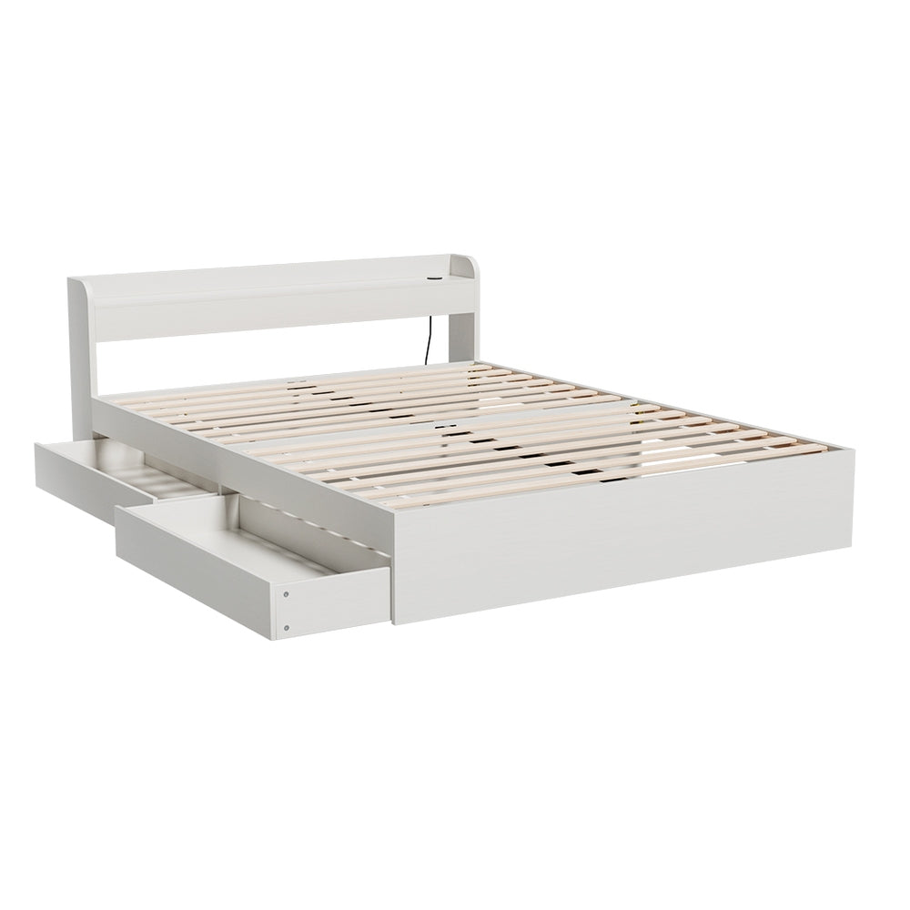Marlook Bed Frame Queen Size Mattress Base wtih Charging Ports 2 Storage Drawers