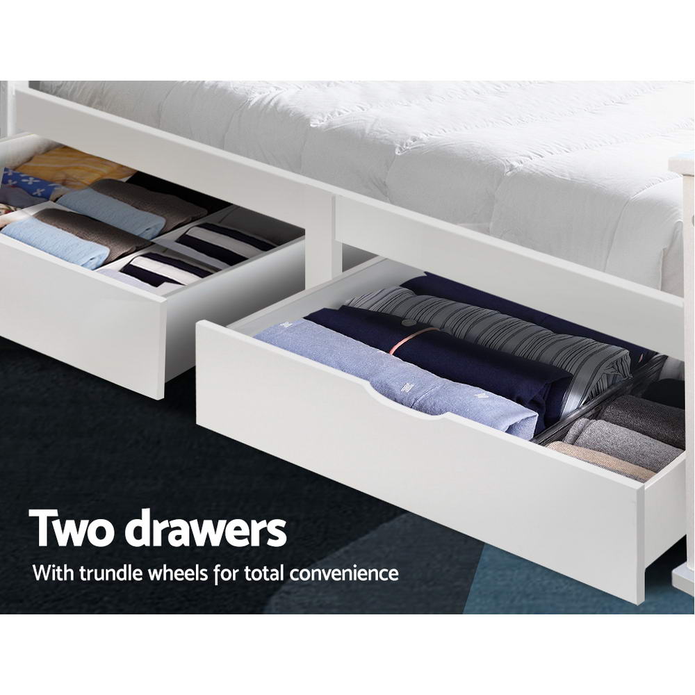 Marlook Bed Frame Single Size Wooden with 2 Drawers White RIO