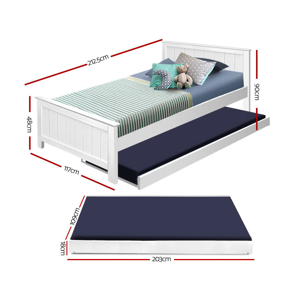 Marlook Bed Frame King Single Size Wooden Trundle Daybed White ELVIS