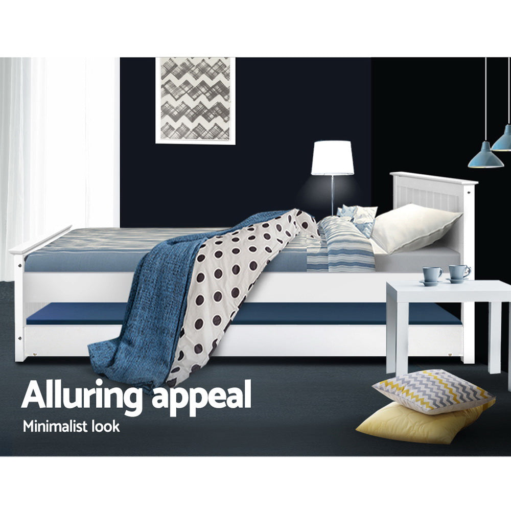 Marlook Bed Frame King Single Size Wooden Trundle Daybed White ELVIS