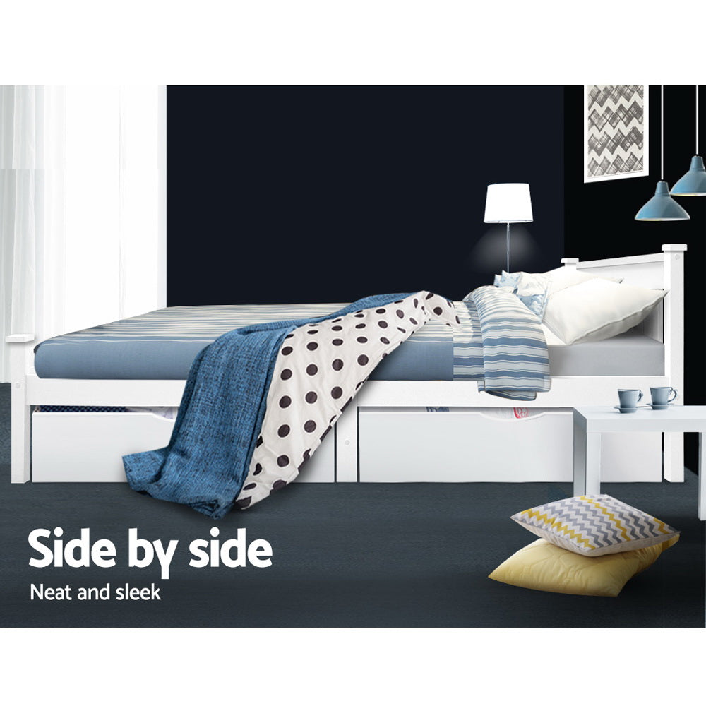 Marlook 2x Bed Frame Storage Drawers Trundle White