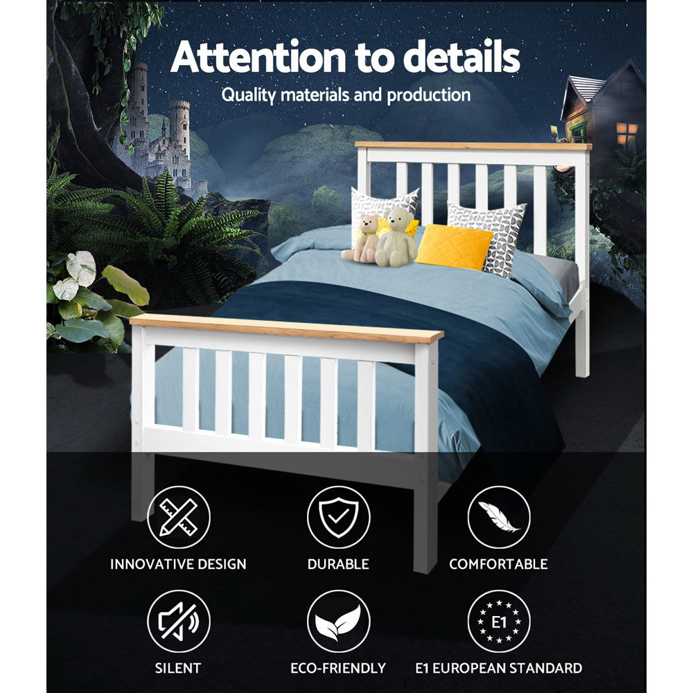 Marlook Bed Frame Single Size Wooden White PONY