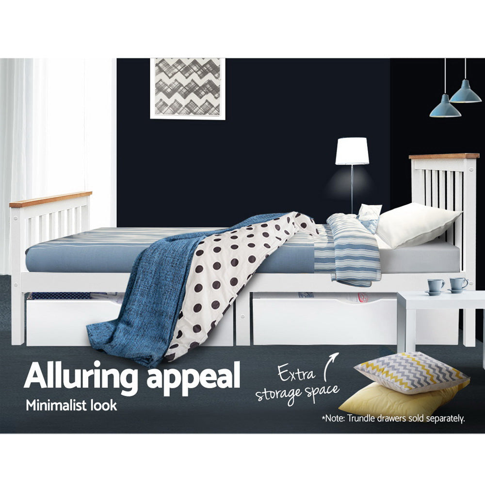 Marlook Bed Frame Single Size Wooden White PONY