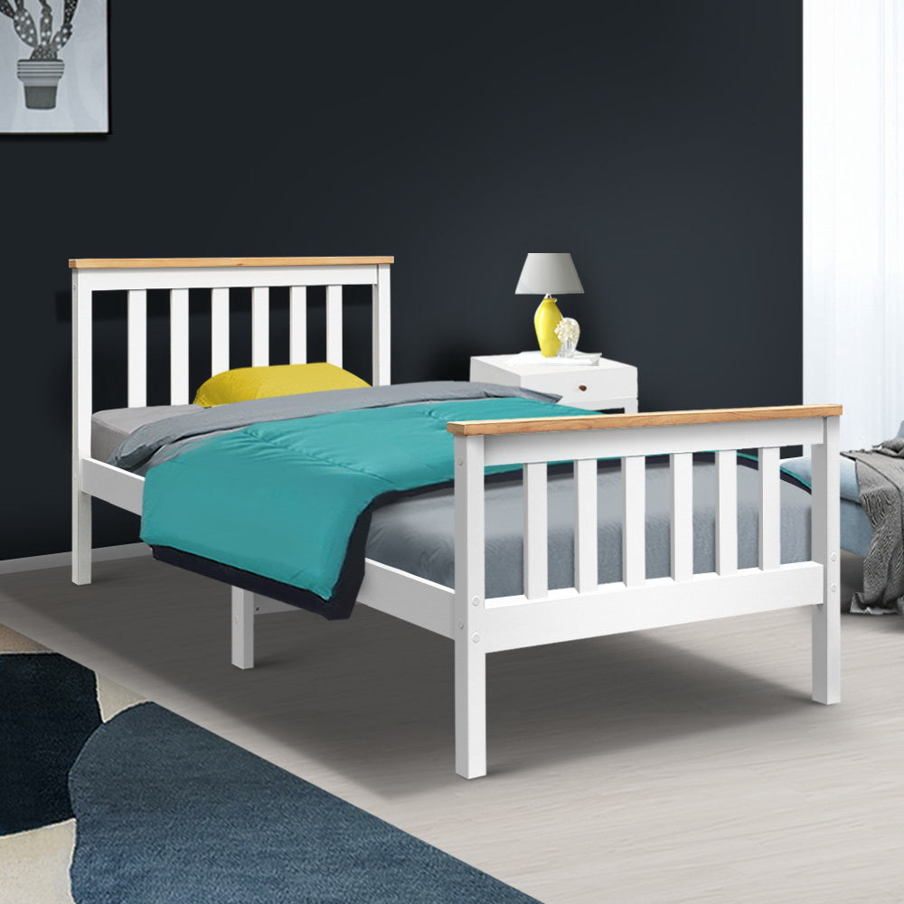 Marlook Bed Frame Single Size Wooden White PONY