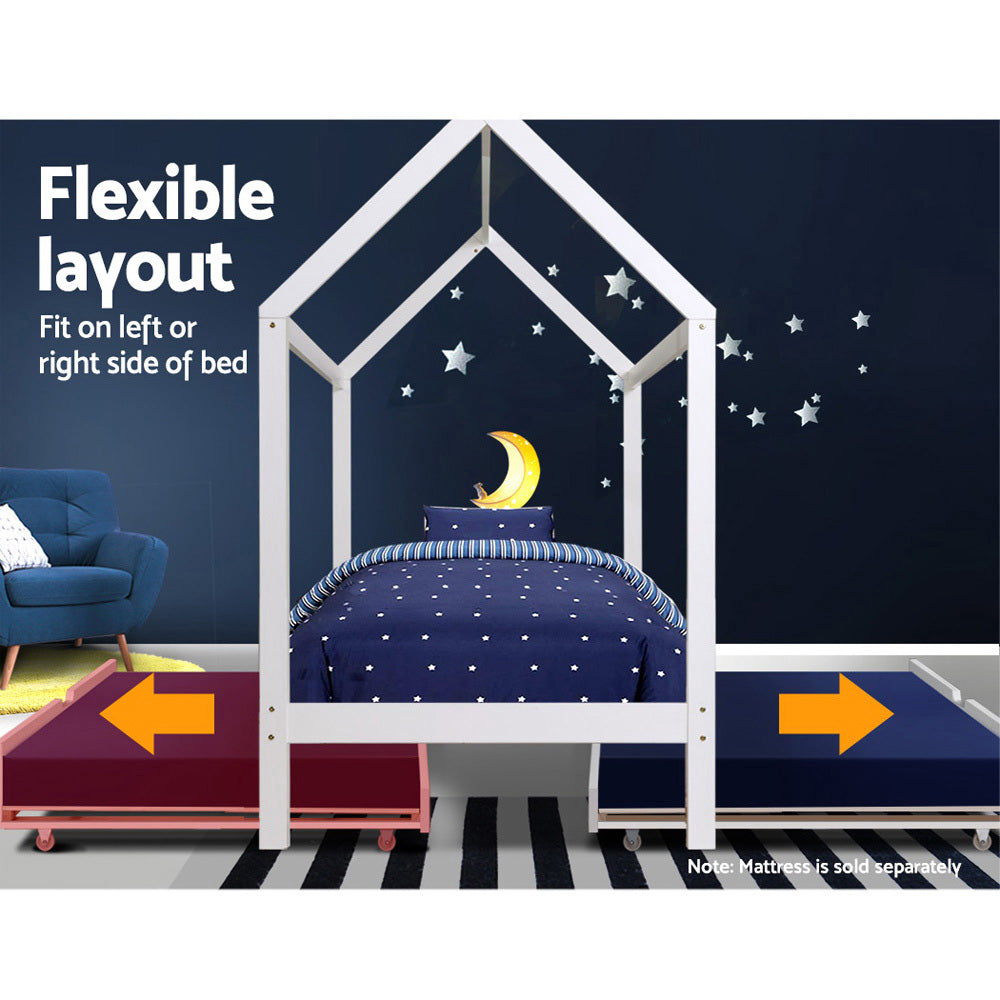 Marlook Bed Frame Wooden Trundle Daybed Kids House Frame White HOLY