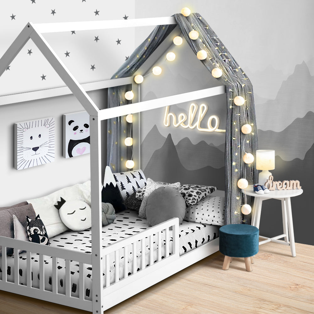 Marlook Bed Frame Wooden Kids House Frame White ROCK