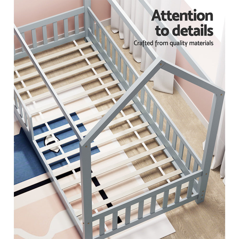 Marlook Bed Frame Wooden Kids House Frame Grey ROCK