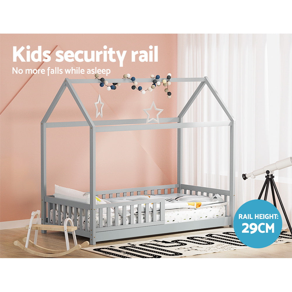 Marlook Bed Frame Wooden Kids House Frame Grey ROCK