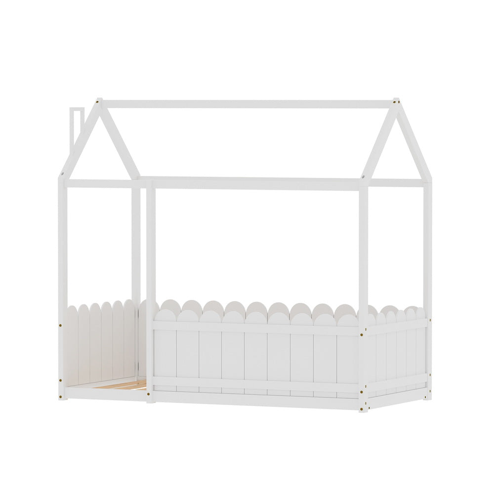 Marlook Bed Frame Wooden Kids House Single Frame White KORI