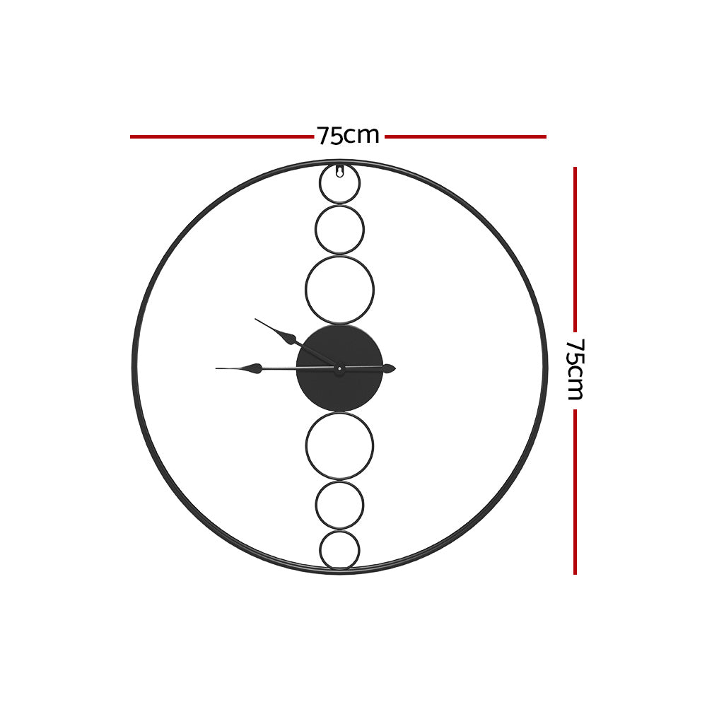 Marlook 75cm Wall Clock Large No Numeral Round Black