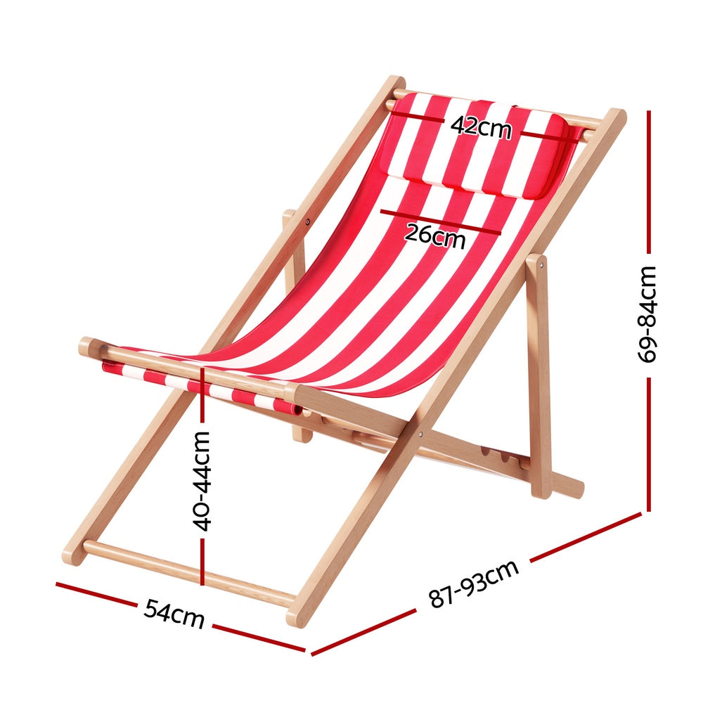 Marlook Outdoor Deck Chair Wooden Sun Lounge Folding Beach Patio Furniture Red