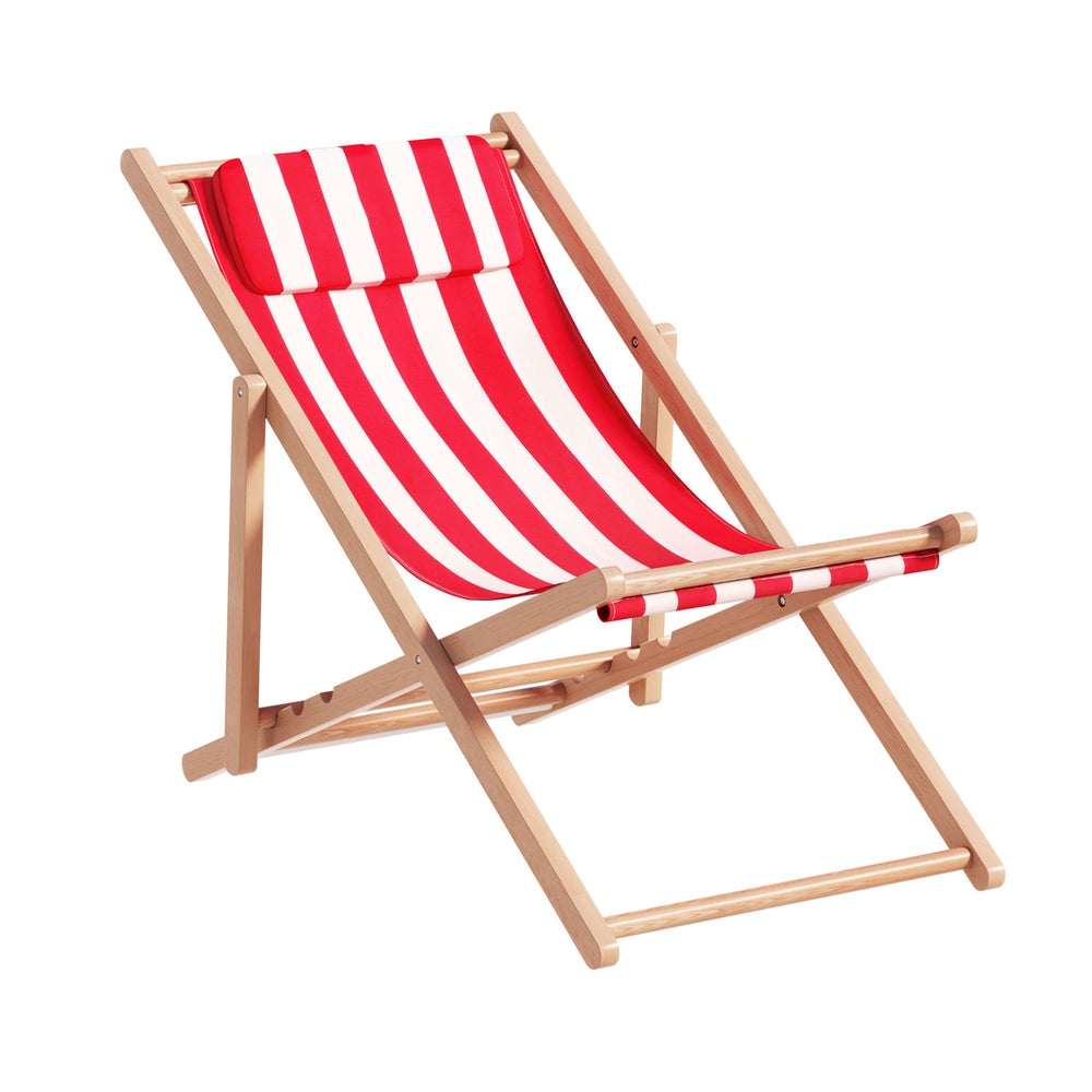 Marlook Outdoor Deck Chair Wooden Sun Lounge Folding Beach Patio Furniture Red