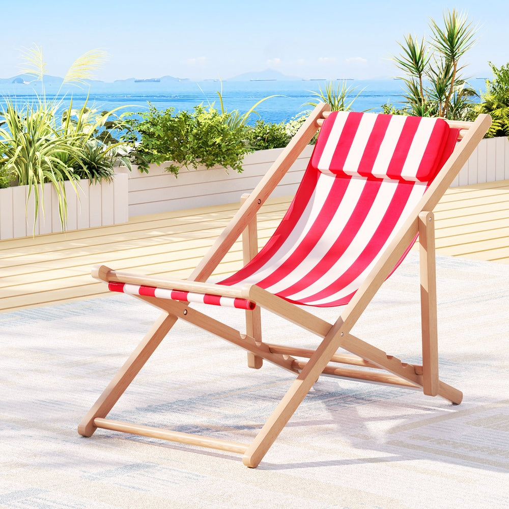 Marlook Outdoor Deck Chair Wooden Sun Lounge Folding Beach Patio Furniture Red
