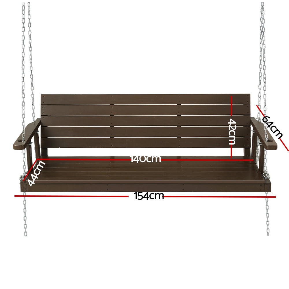 Marlook Porch Swing Chair with Chain Outdoor Furniture 3 Seater Bench Wooden Brown