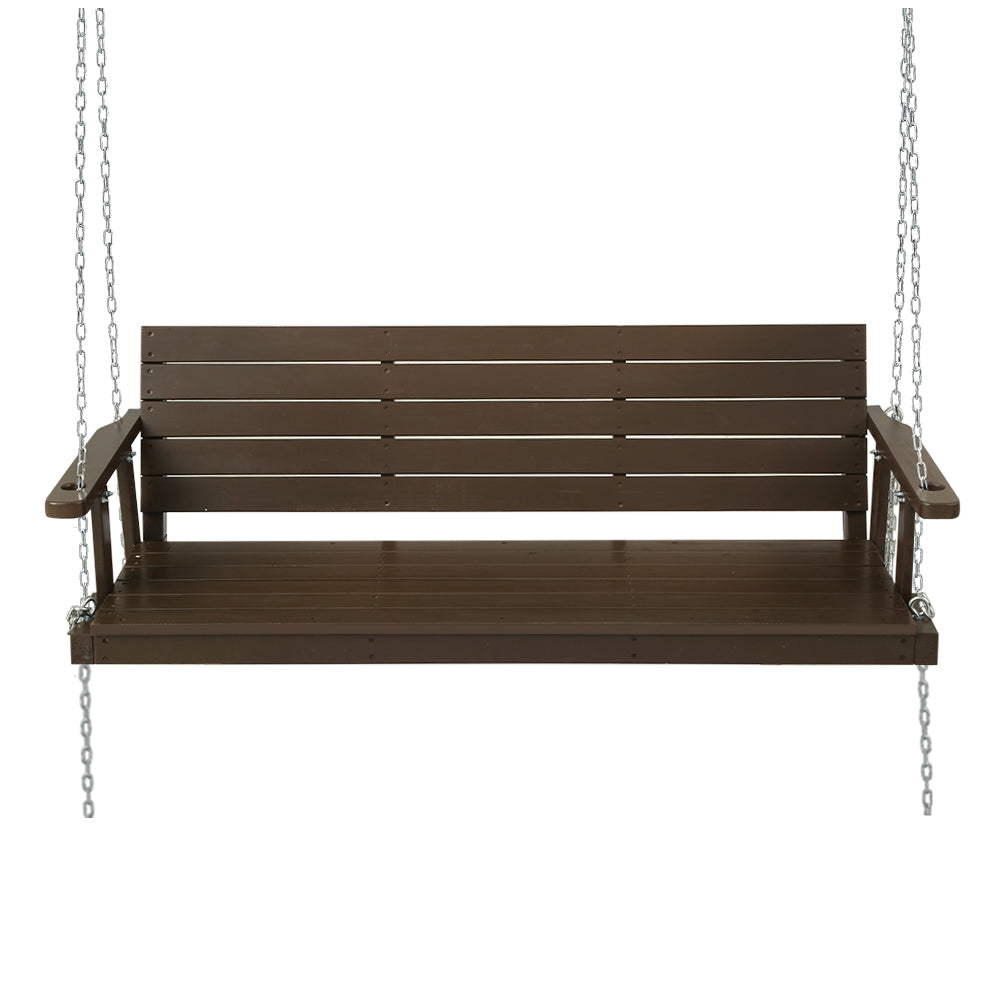 Marlook Porch Swing Chair with Chain Outdoor Furniture 3 Seater Bench Wooden Brown