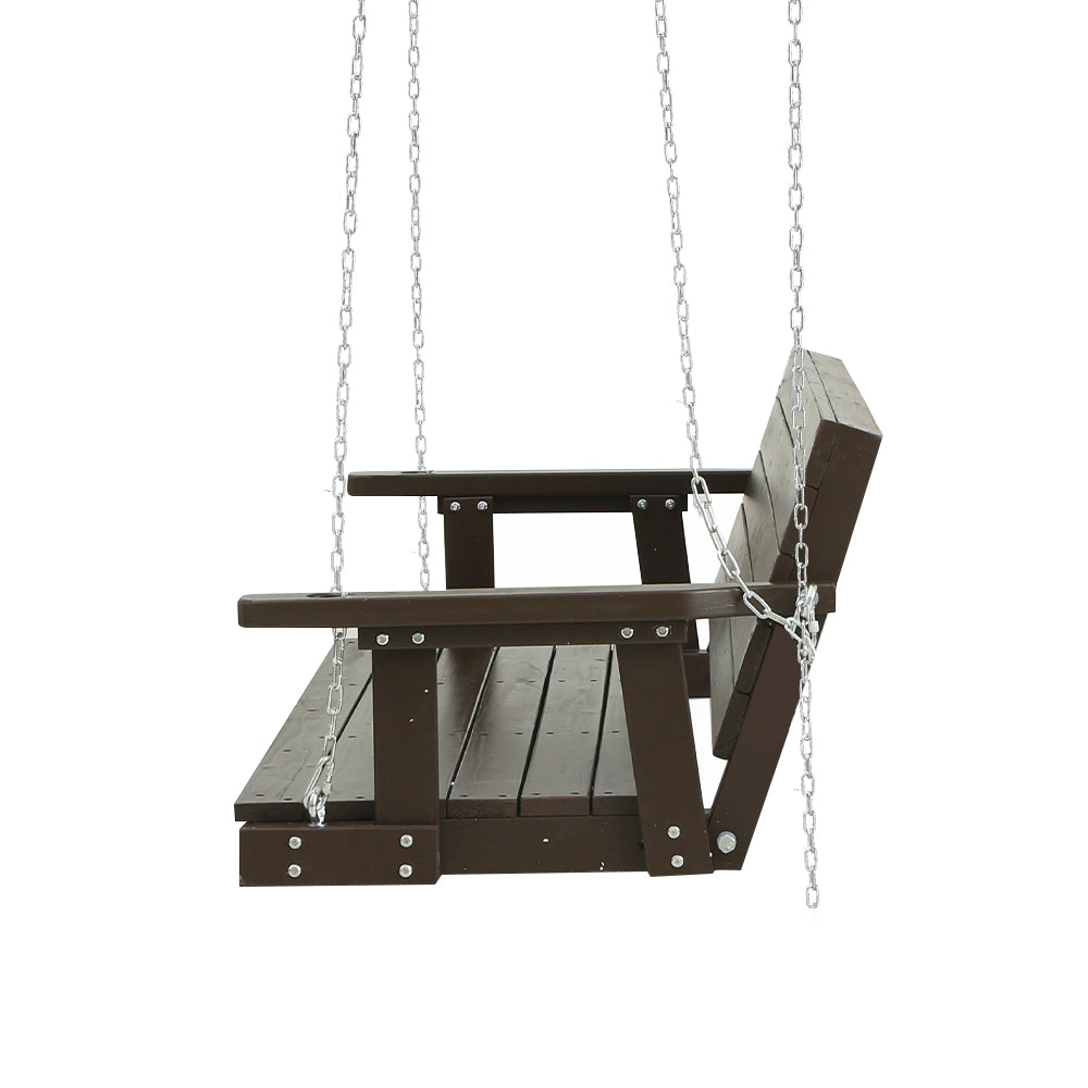 Marlook Porch Swing Chair with Chain Outdoor Furniture 3 Seater Bench Wooden Brown