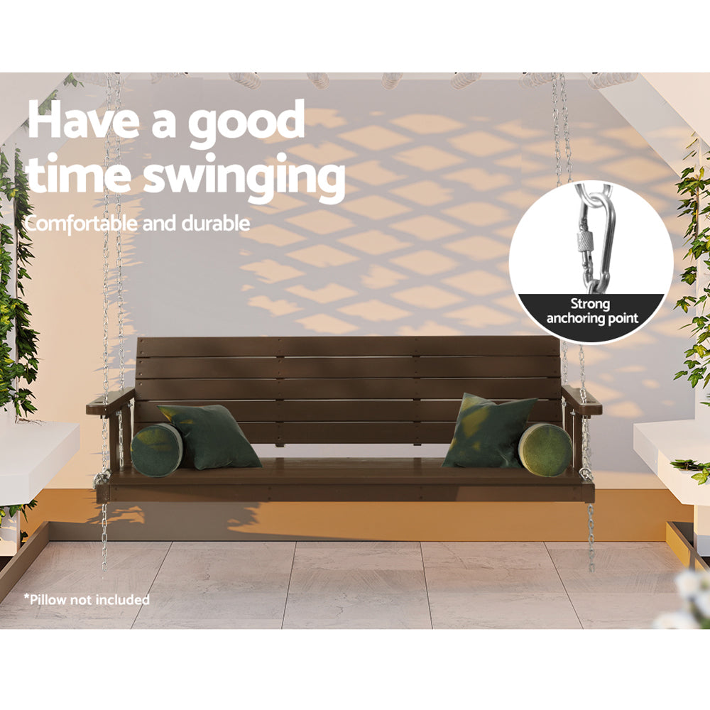 Marlook Porch Swing Chair with Chain Outdoor Furniture 3 Seater Bench Wooden Brown