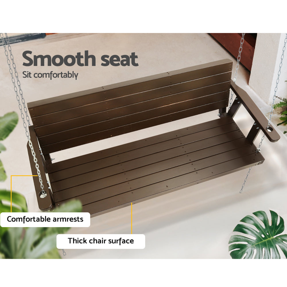 Marlook Porch Swing Chair with Chain Outdoor Furniture 3 Seater Bench Wooden Brown