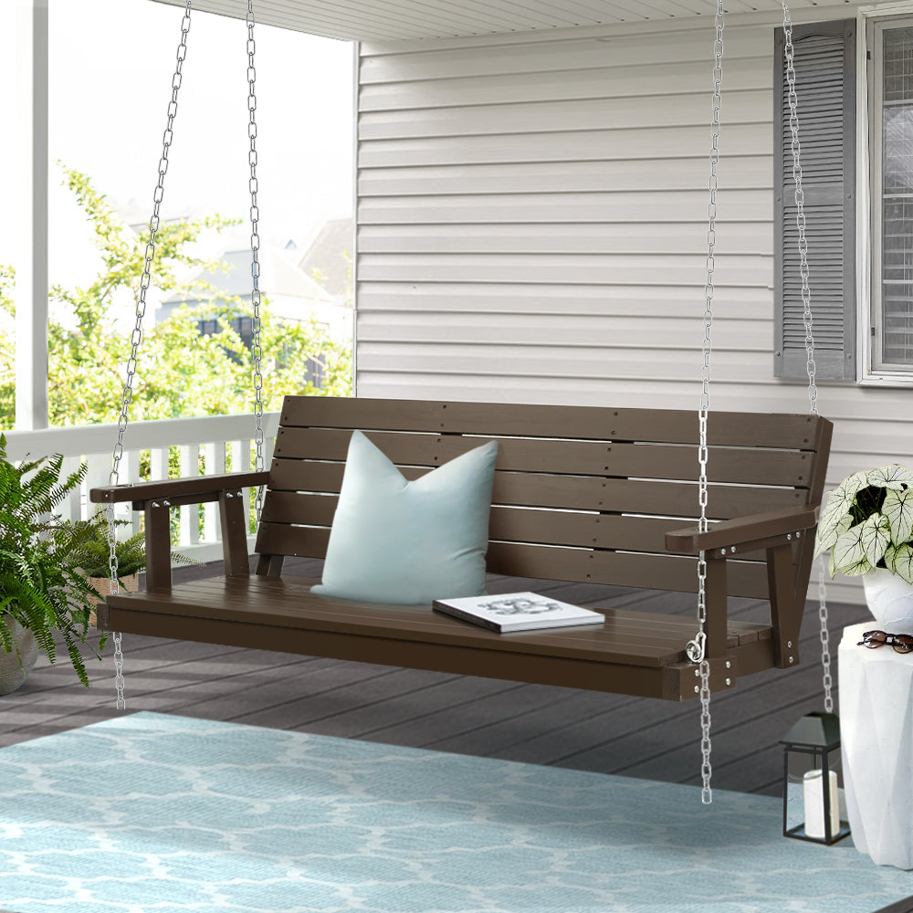 Marlook Porch Swing Chair with Chain Outdoor Furniture 3 Seater Bench Wooden Brown