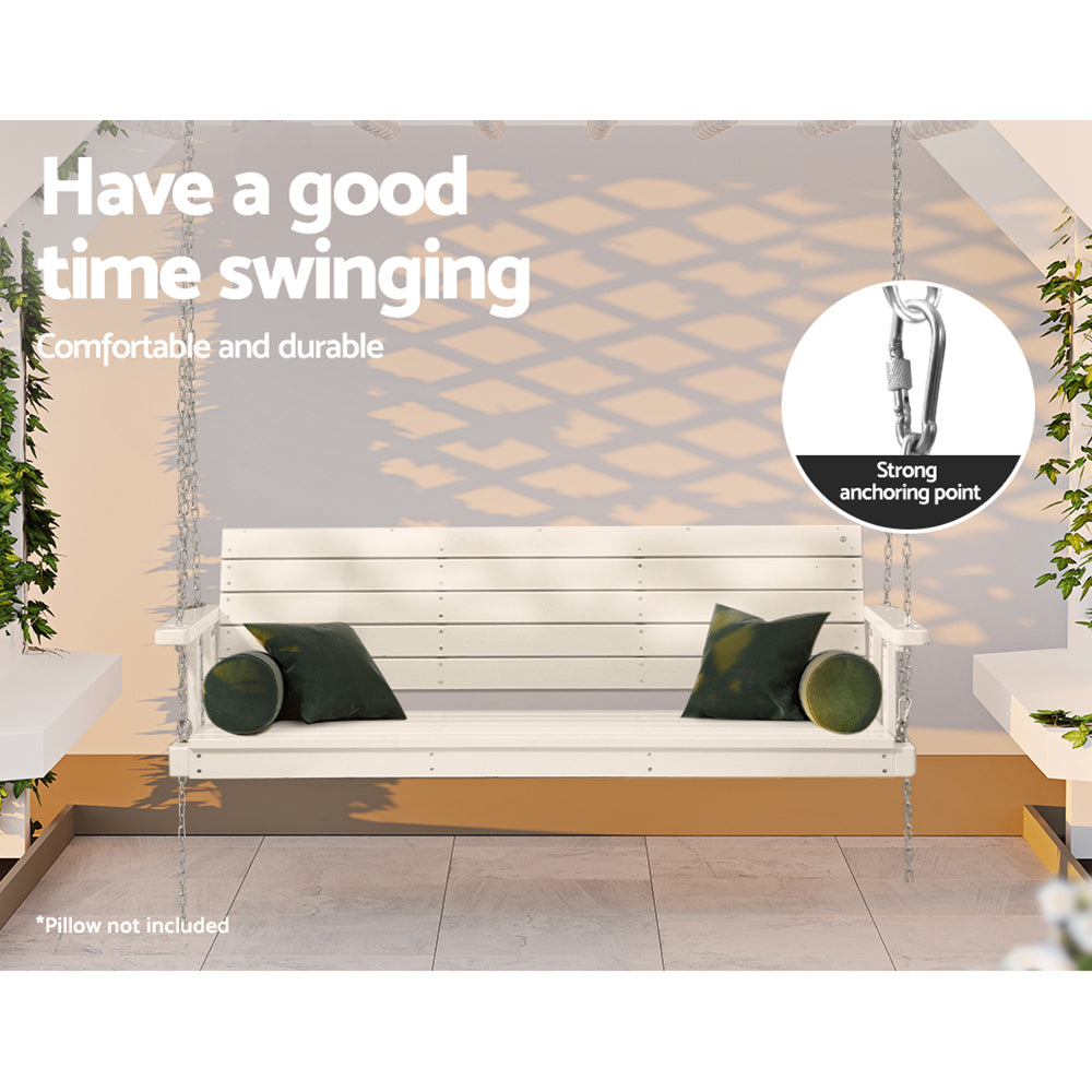 Marlook Porch Swing Chair with Chain Outdoor Furniture 3 Seater Bench Wooden White