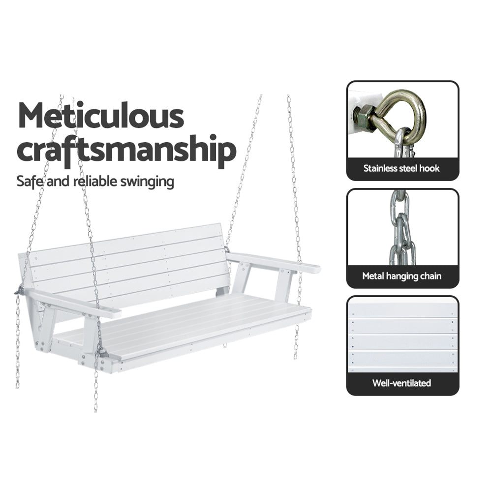 Marlook Porch Swing Chair with Chain Outdoor Furniture 3 Seater Bench Wooden White