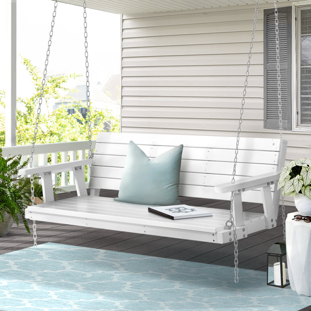 Marlook Porch Swing Chair with Chain Outdoor Furniture 3 Seater Bench Wooden White