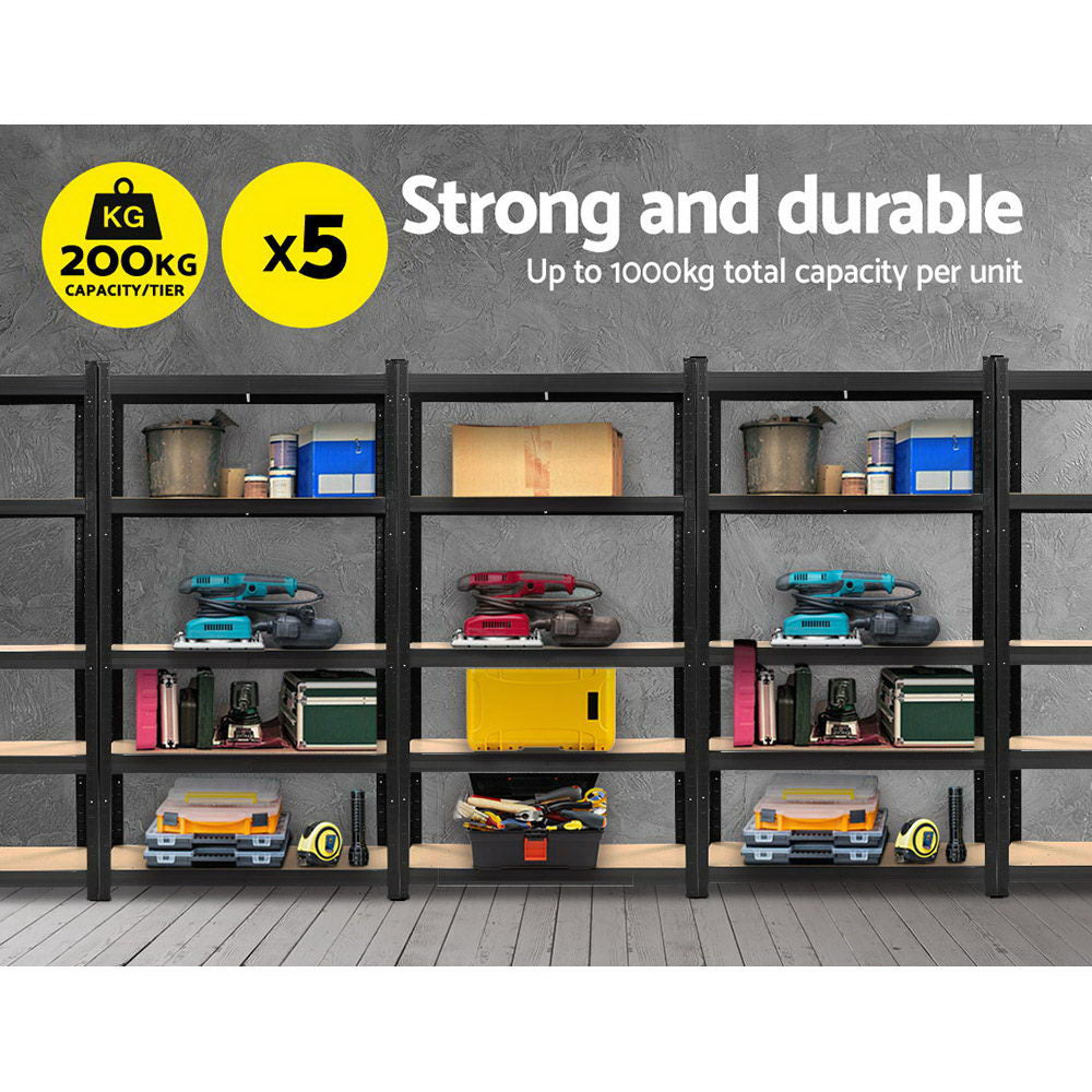 Marlook 5x1.8M Garage Shelving Warehouse Rack Pallet Racking Storage Shelf Black