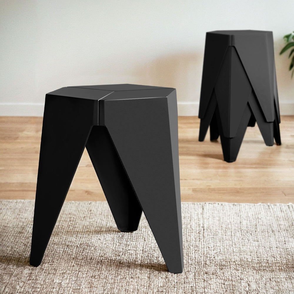 Marlook 4PC Puzzle Stool Plastic Bar Stools Stackable Black