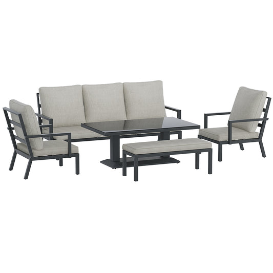 Marlook 5-Piece Outdoor Furniture Setting Table Chair Set Aluminium Sofa 7-Seater