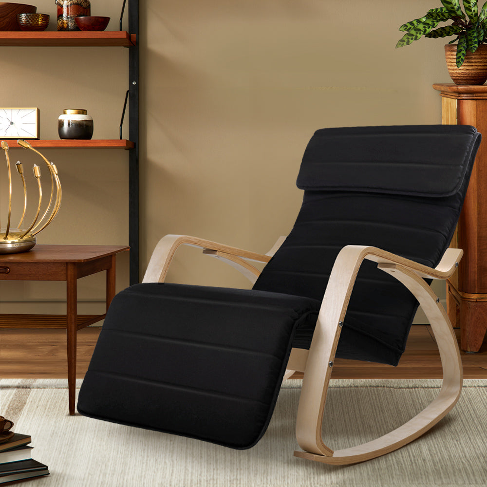 Marlook Rocking Armchair Bentwood Frame With Footrest Black Afton
