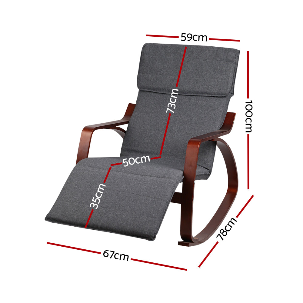 Marlook Rocking Armchair Bentwood Frame With Footrest Charcoal Afton