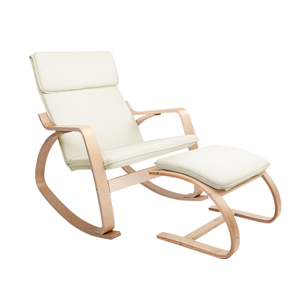 Marlook Rocking Armchair Bentwood Frame With Foot Stool Beige