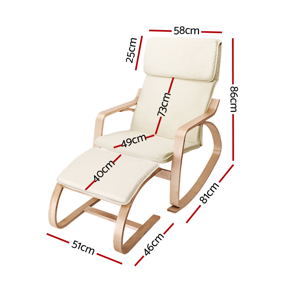 Marlook Rocking Armchair Bentwood Frame With Foot Stool Beige