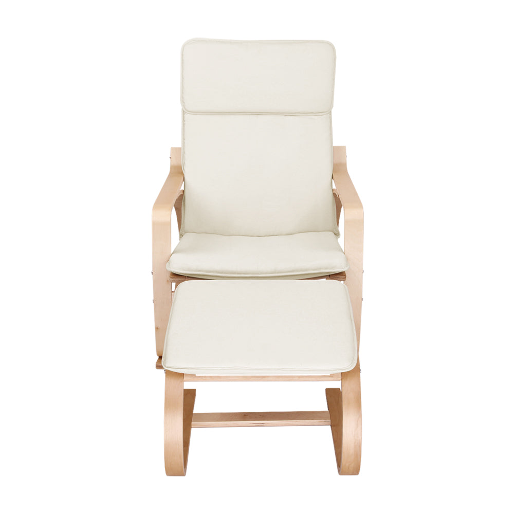 Marlook Rocking Armchair Bentwood Frame With Foot Stool Beige