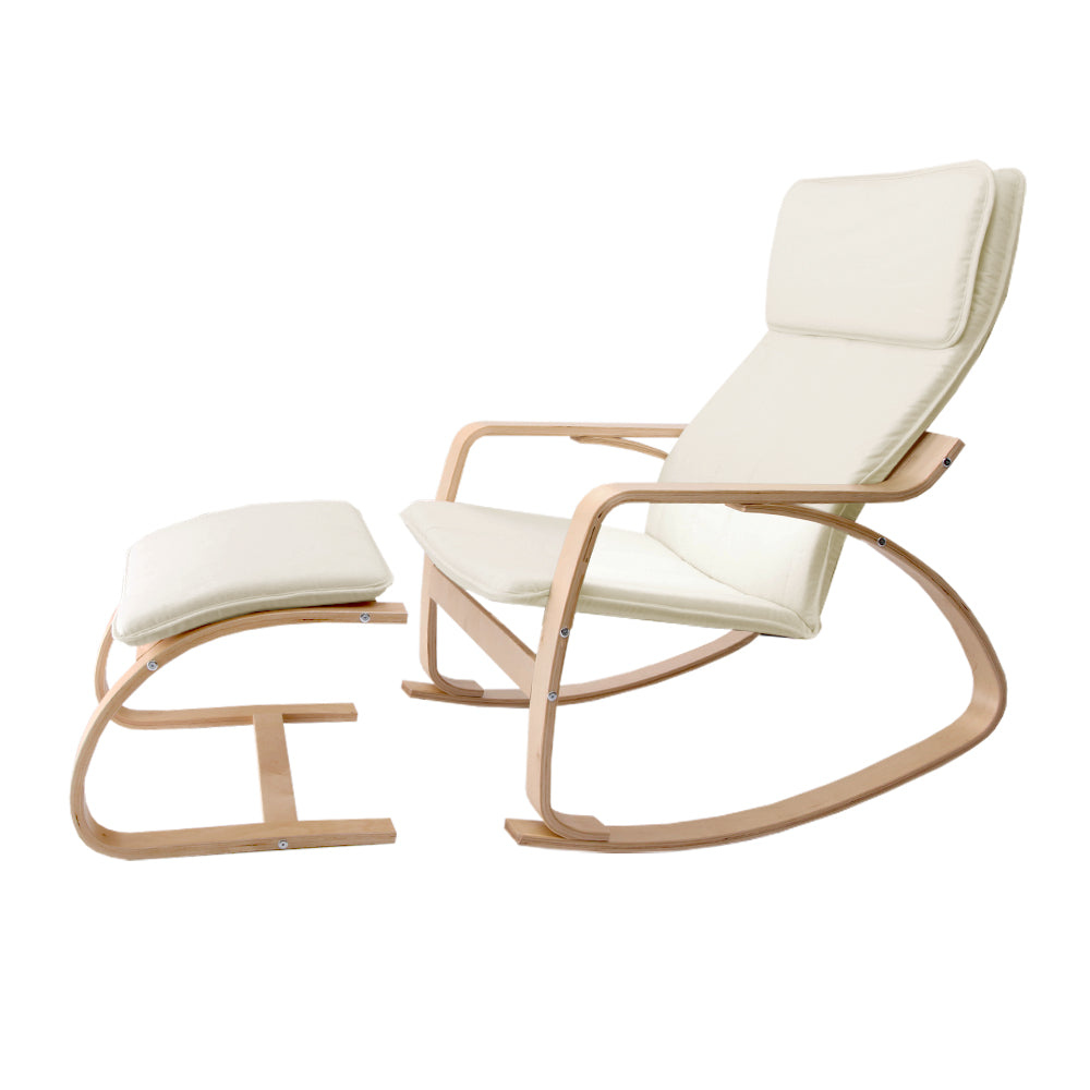 Marlook Rocking Armchair Bentwood Frame With Foot Stool Beige