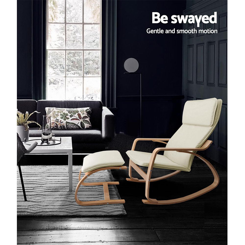 Marlook Rocking Armchair Bentwood Frame With Foot Stool Beige