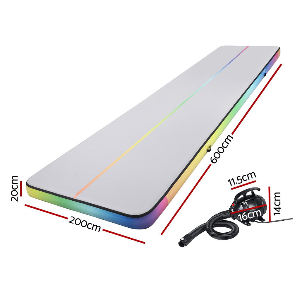 Marlook 6M Air Track Mat Inflatable Gymnastics Tumbling Mat W/ Pump Colourful