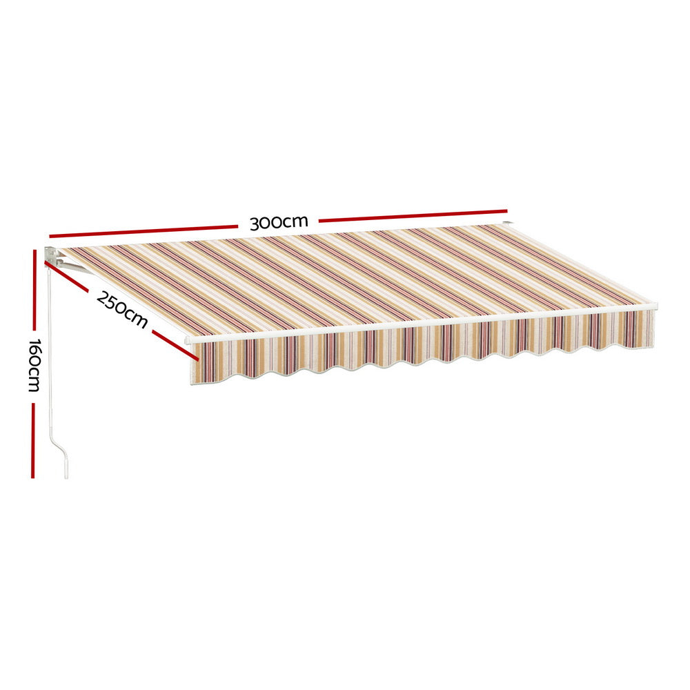 Marlook Retractable Folding Arm Awning Manual Sunshade 3Mx2.5M Beige Brown
